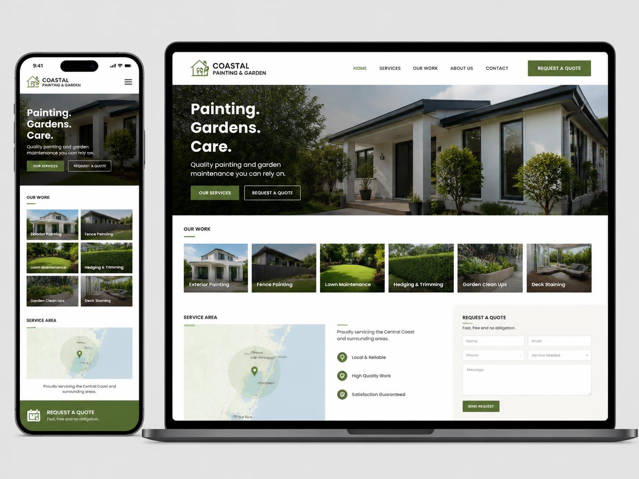Conceptvoorbeeld van een website voor een klusbedrijf met projecten en offerteformulier