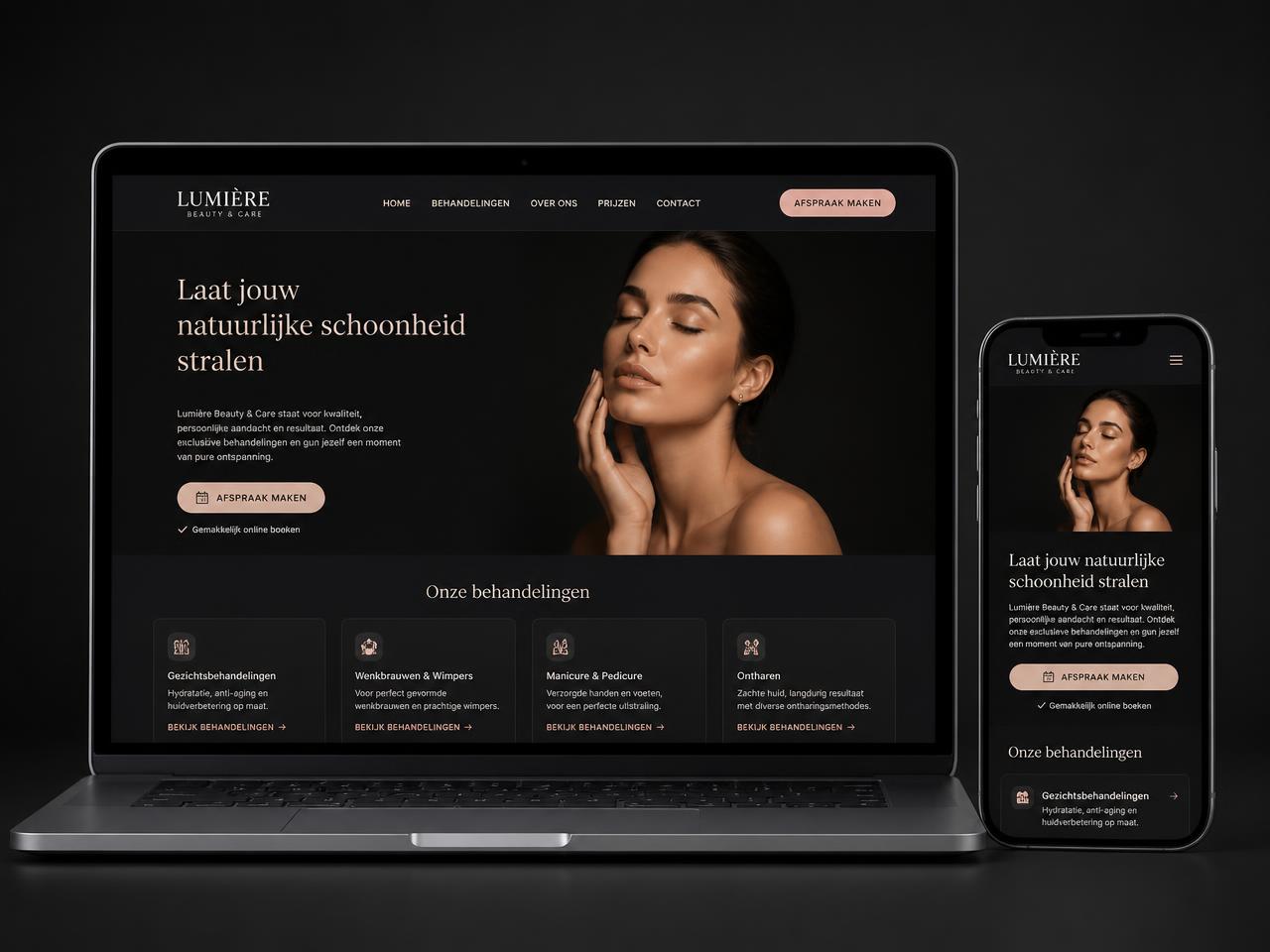 Conceptvoorbeeld van een website voor een dienstverlener op desktop en mobiel